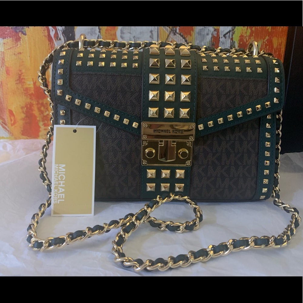 MK ROSE MEDIUM FLAP SHOULDER/CROSSBODY BAG IN RACING GREEN
